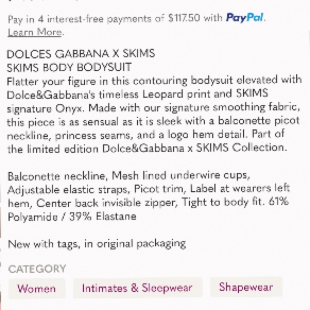 NWT Skims X Dolce Gabbana Bodysuit Black - Picture 8 of 8
